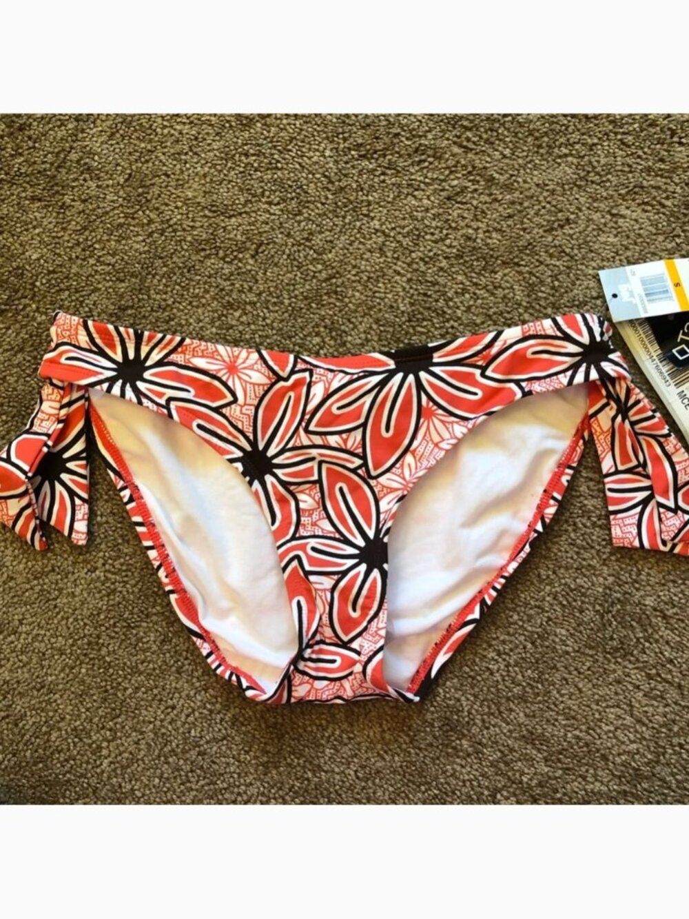NEW NWT JAG JEANS Coral Red ? Brown Tropical Floral Y2K 00s Bikini BOTTOM Small